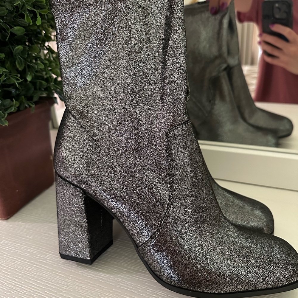 Silver Block Heel Women's Boots